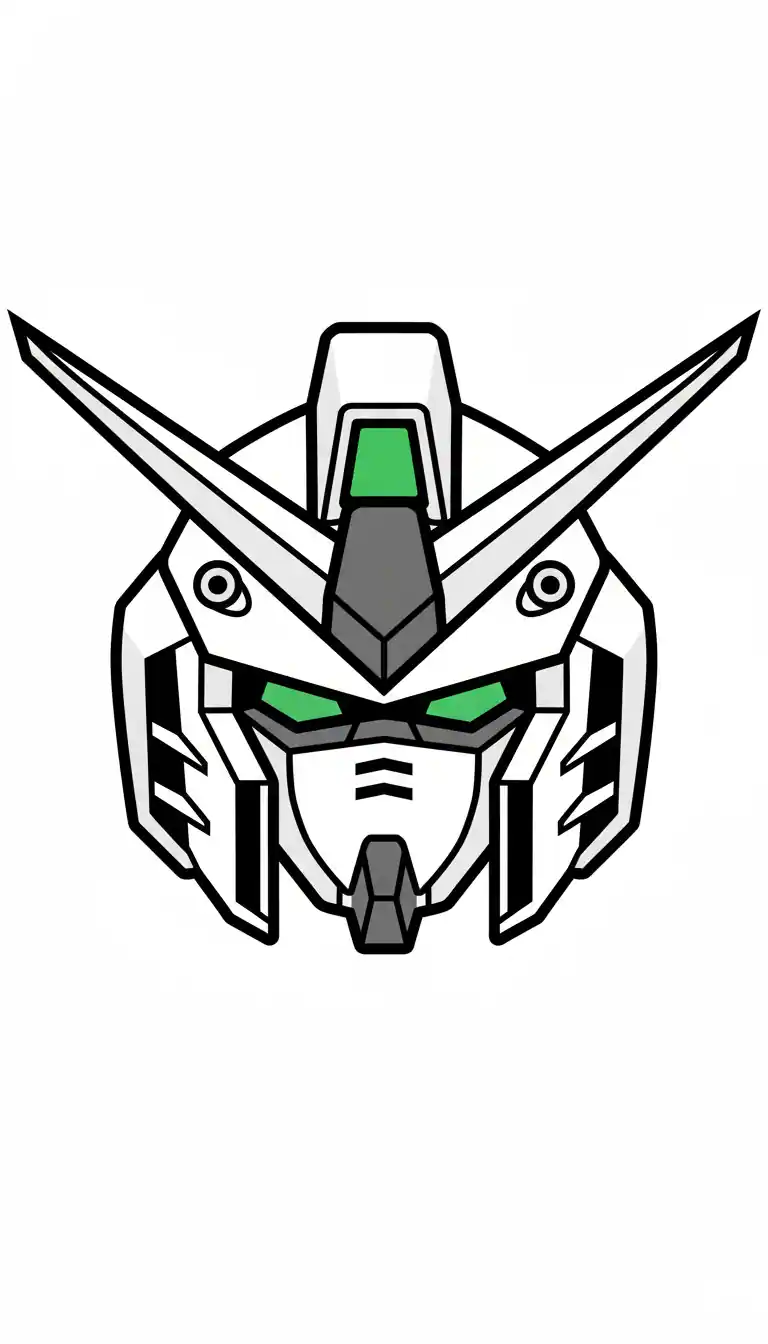 Wing Zero EW Head Line Art - minimalist vector art with bold outlines, centered front view featuring perfectly symmetrical composition and simplified geometric shapes